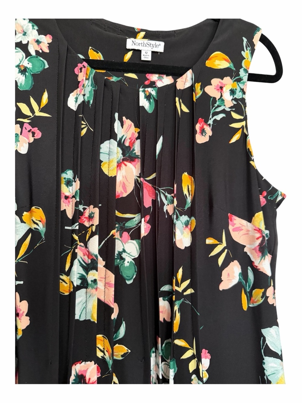 NorthStyle Black Floral Sleeveless Midi Dress Size 12 - Picture 2 of 4